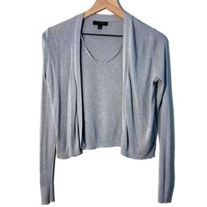 BANANA REPUBLIC 80% Silk 20% Cotton Open Front Crop Cardigan Shrug Gray XS.